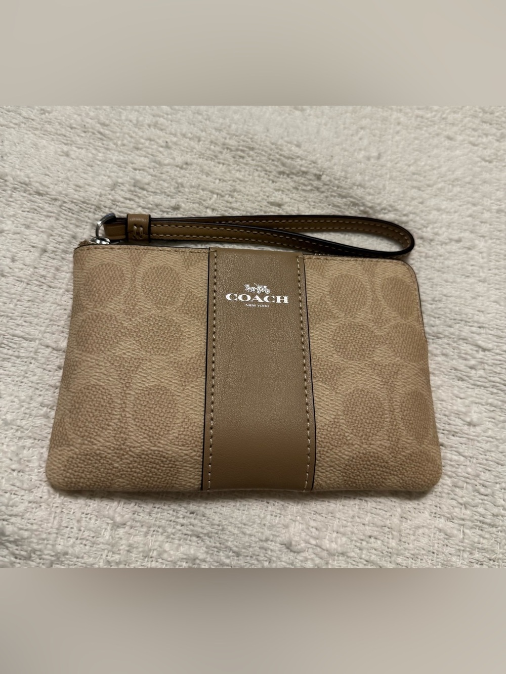 Coach Signature Wristlet with Center Leather Stripe